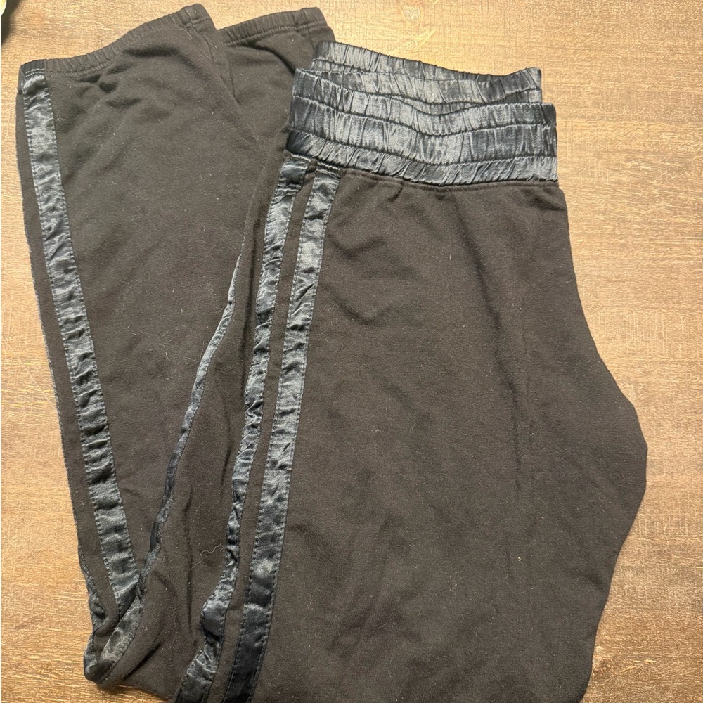 PJ Harlow Black Satin-Trim Pajama Pants